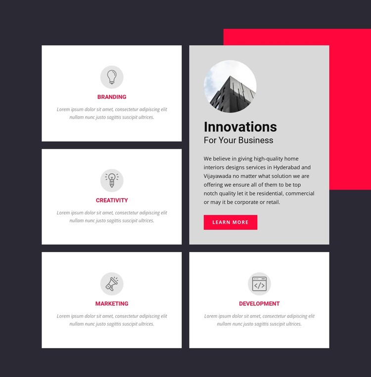 Features in grid with revtangle CSS Template