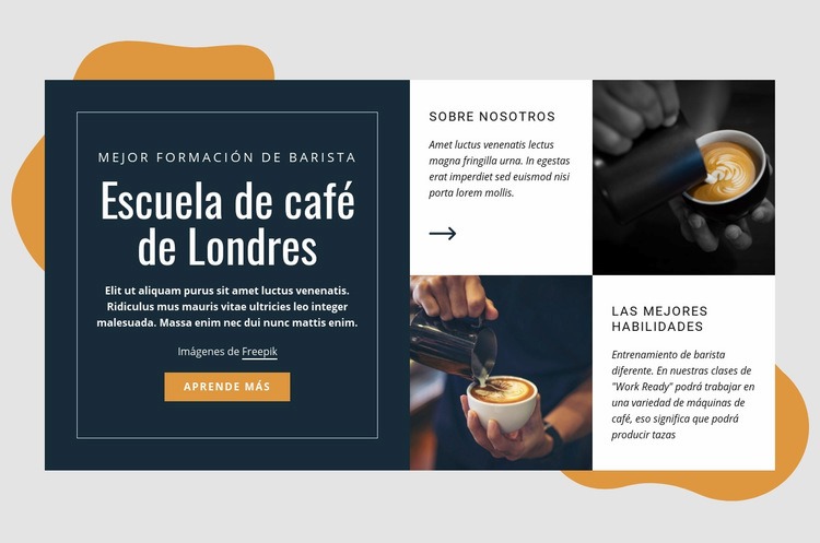 Escuela de café de Londres Maqueta de sitio web