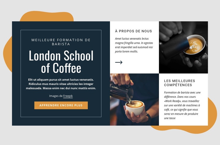 École de café de Londres Maquette de site Web