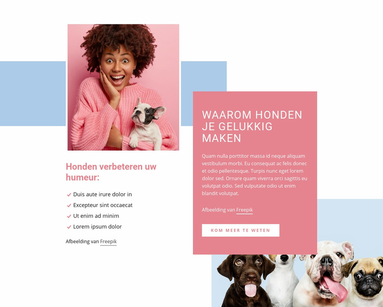 Waarom honden je gelukkig maken Website mockup