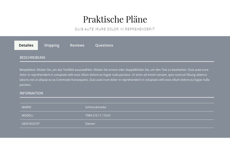 Praktische Pläne Website Builder-Vorlagen