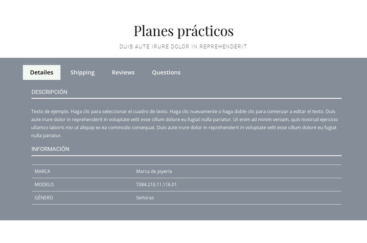 Planes practicos Maqueta de sitio web