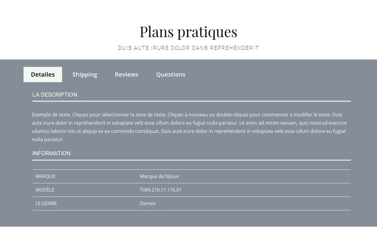 Plans pratiques Modèle d'une page