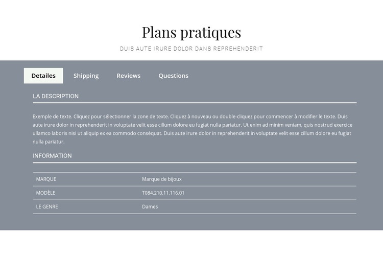 Plans pratiques Page de destination