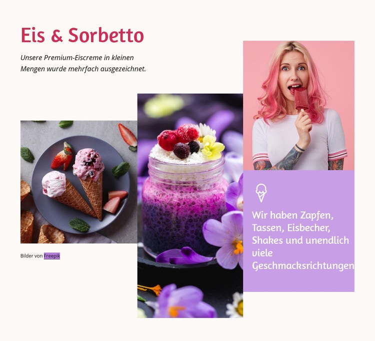 Eis und Sorbetto Website-Vorlage