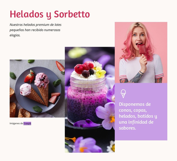 Helado y sorbetto Maqueta de sitio web