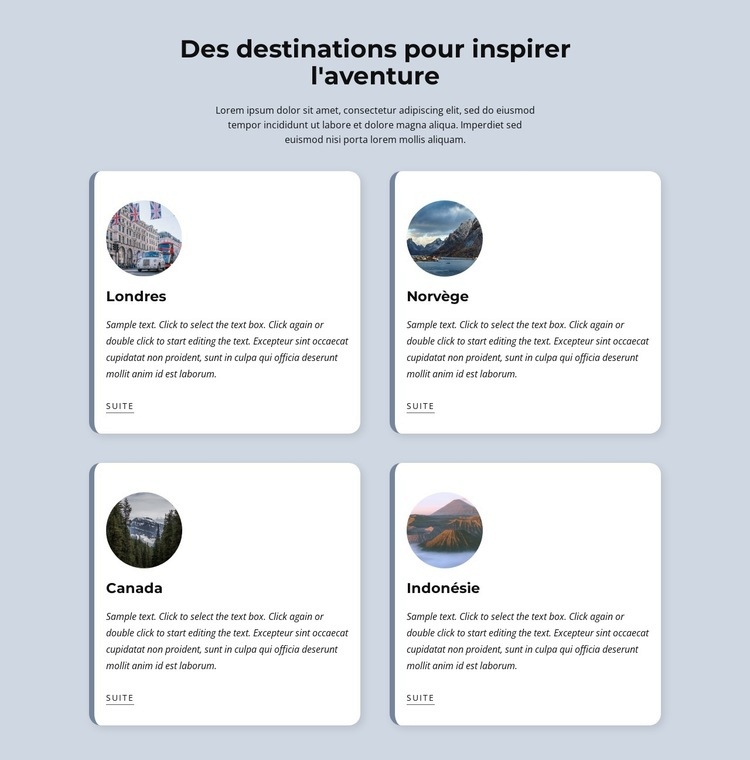 Des destinations pour inspirer l'aventure Créateur de site Web HTML