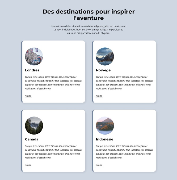 Des destinations pour inspirer l'aventure Modèle de site Web