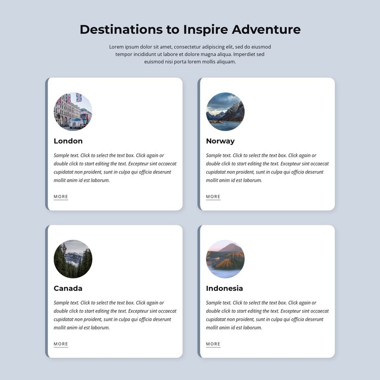 Destinations to inspire adventure Homepage Design