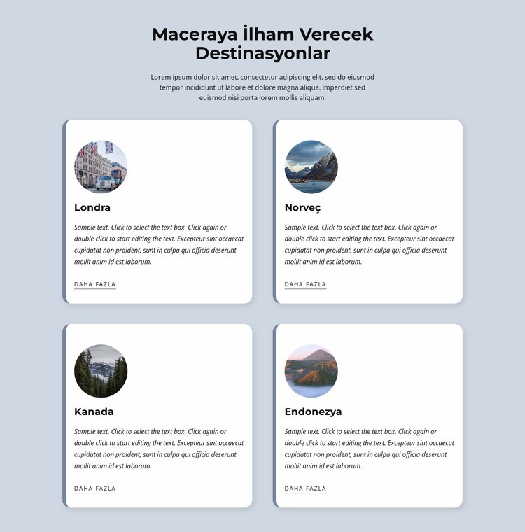 Maceraya ilham verecek destinasyonlar Bir Sayfa Şablonu