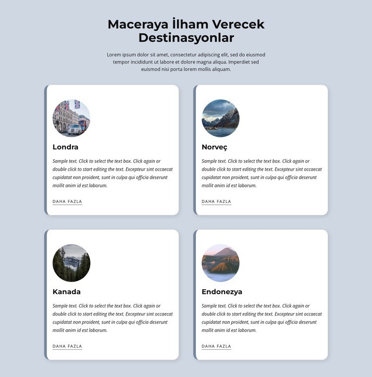 Maceraya ilham verecek destinasyonlar Web sitesi tasarımı