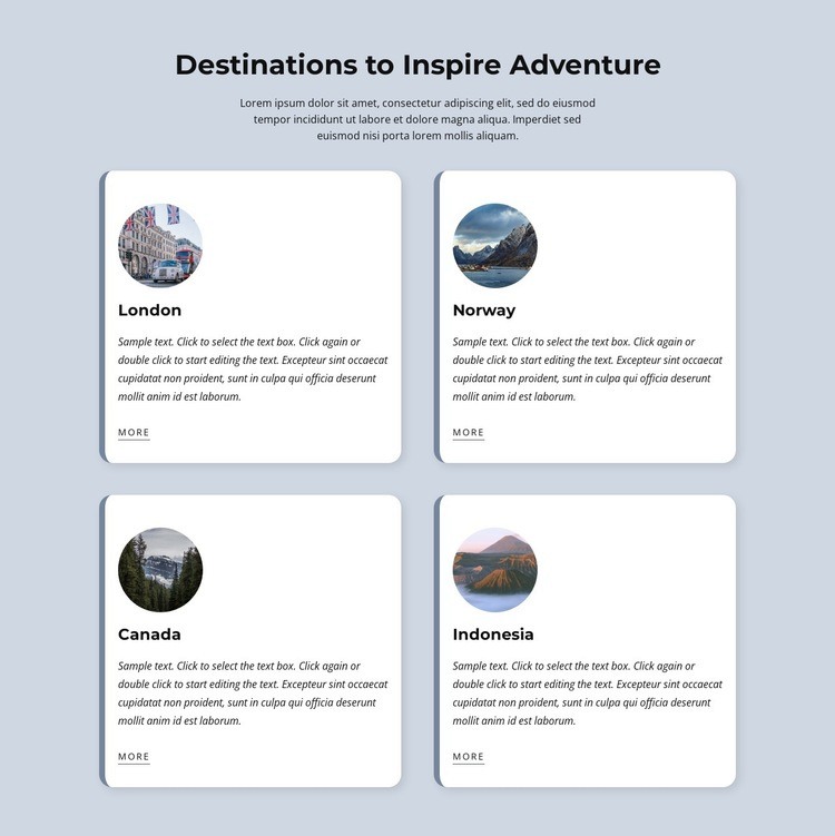 Destinations to inspire adventure Web Page Design