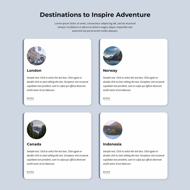 Destinations to inspire adventure Website Design