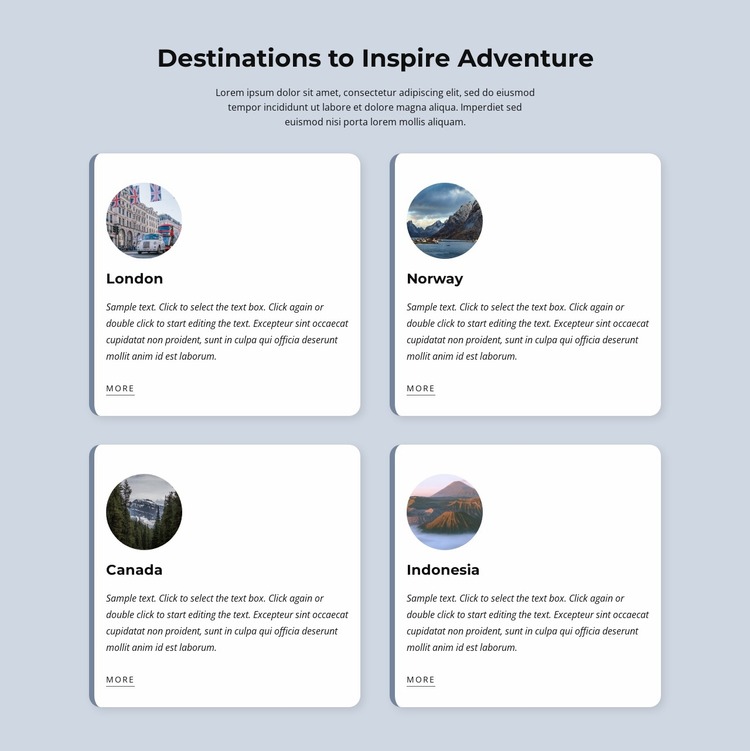 Destinations to inspire adventure Website Mockup
