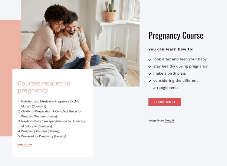 Pregnancy courses Joomla Page Builder