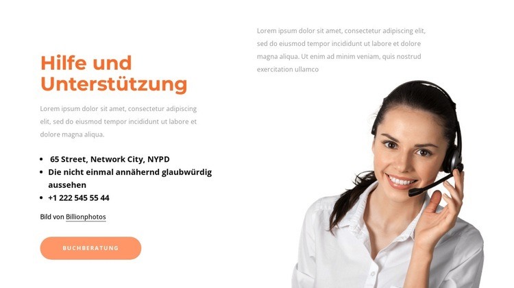 Unterstützungsblock Landing Page