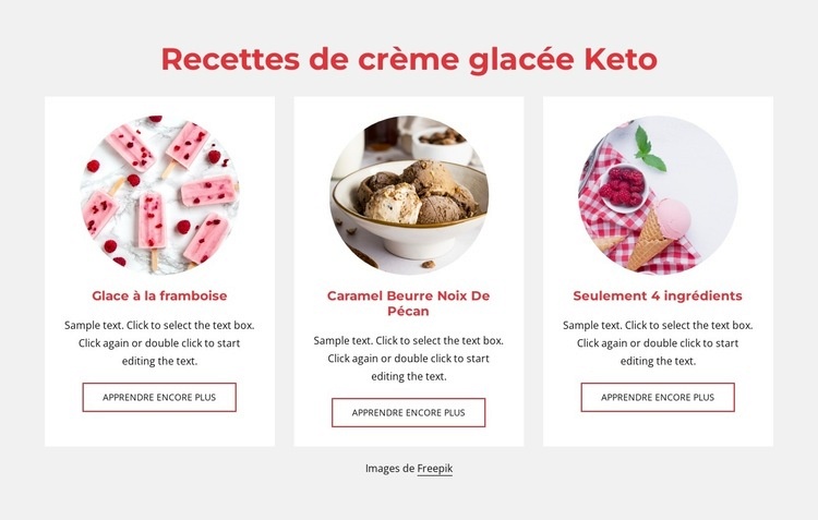 Recettes de crème glacée Keto Maquette de site Web