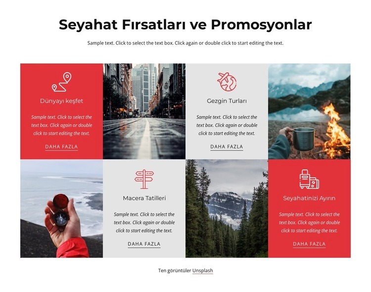 Seyahat promosyonları Açılış sayfası