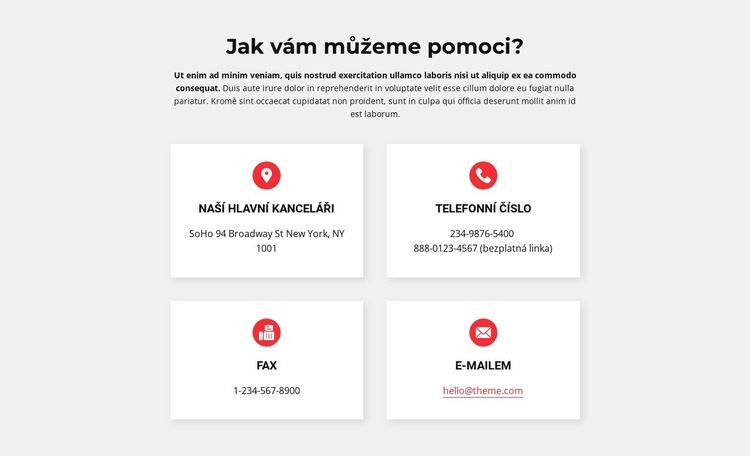 Kontakty na naši kancelář Téma WordPress