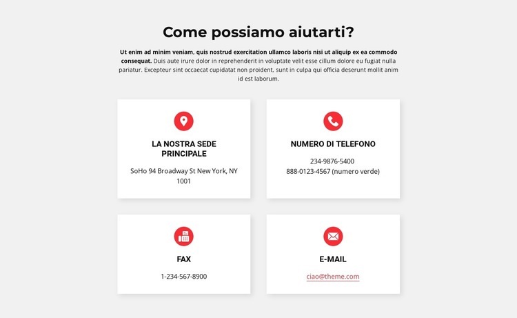 Contatti del nostro ufficio Costruttore di siti web HTML