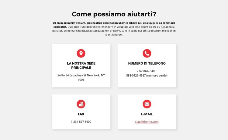 Contatti del nostro ufficio Un modello di pagina