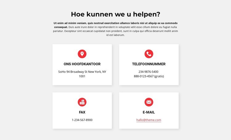 Contacten van ons kantoor Website mockup