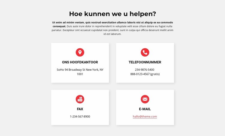 Contacten van ons kantoor Website ontwerp