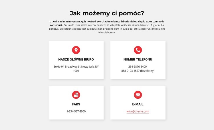 Kontakty naszego biura Makieta strony internetowej