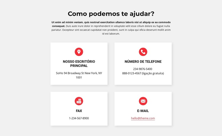 Contatos do nosso escritório Modelo de site