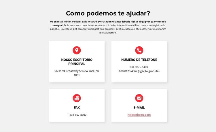 Contatos do nosso escritório Tema WordPress