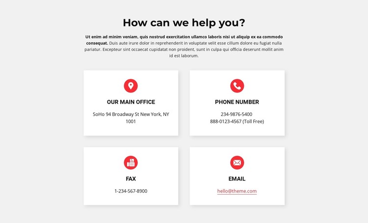 Contacts of our office WordPress Theme
