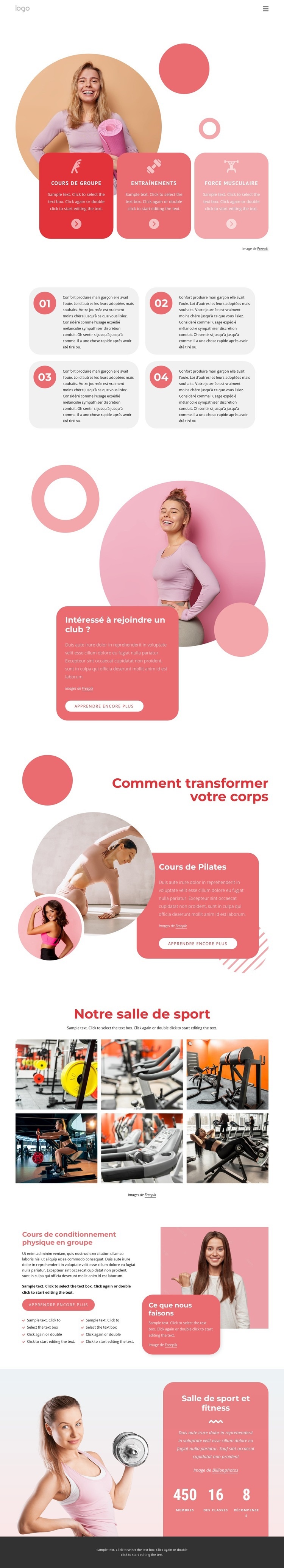 Cours de fitness en groupe et plus Conception de site Web