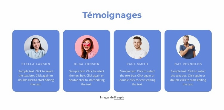 Témoignages dans le répéteur de grille Page de destination