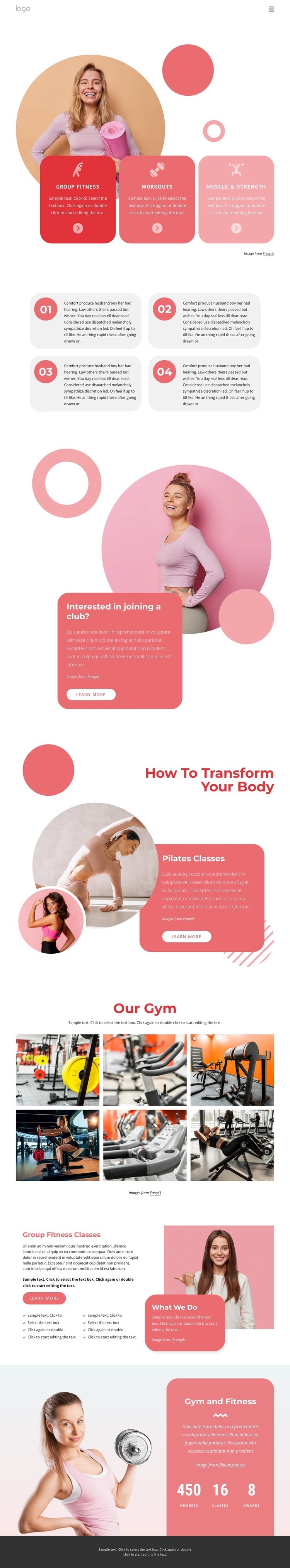 Group fitness classes and more Homepage Design