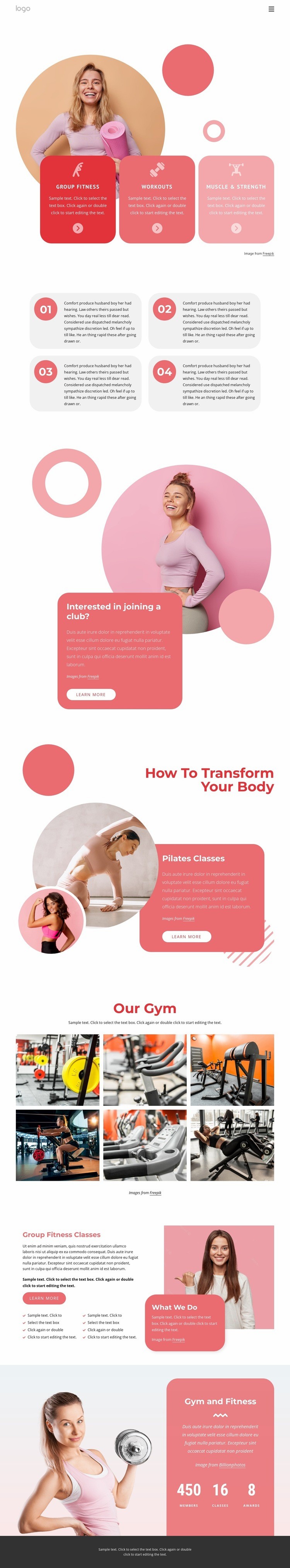 Group fitness classes and more Web Page Design