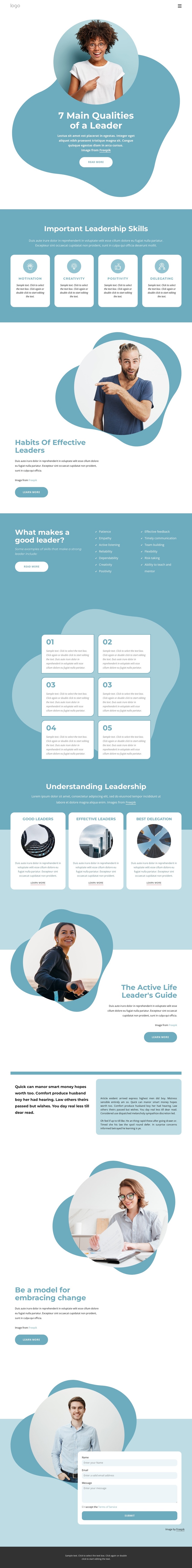7 Main qualities of leader One Page Template