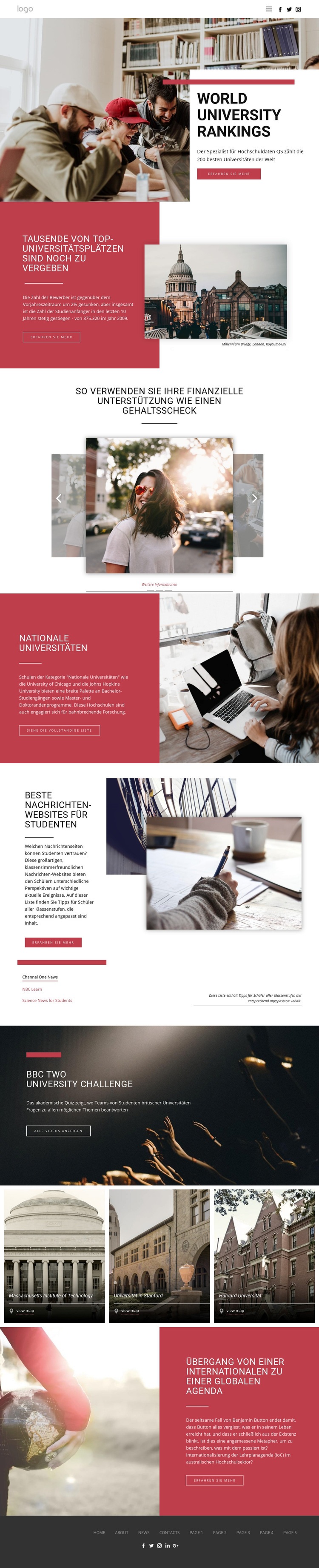 Ranking der Universitätsausbildung Website design