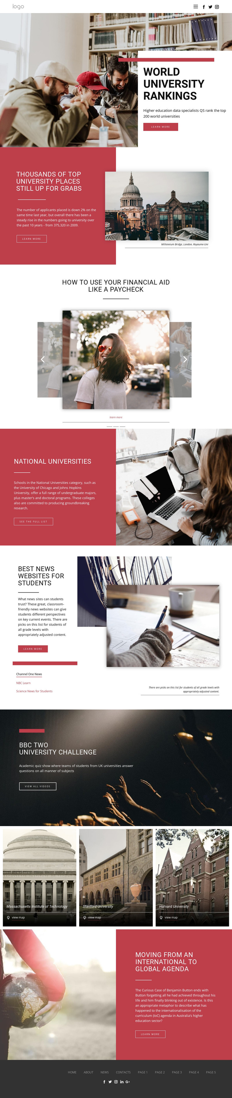 Ranking university education Web Design