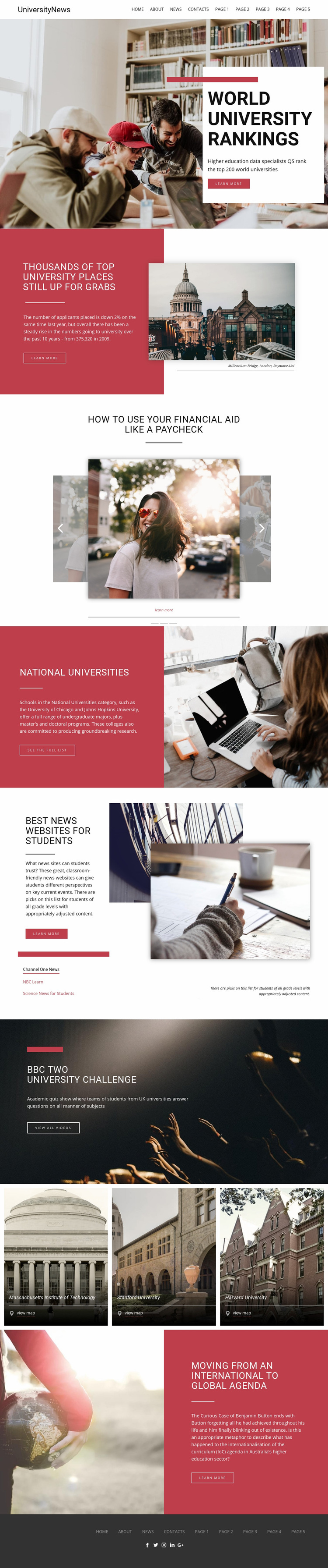 Ranking university education Web Page Design