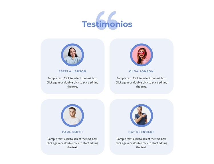 bloque de testimonios Plantillas de creación de sitios web