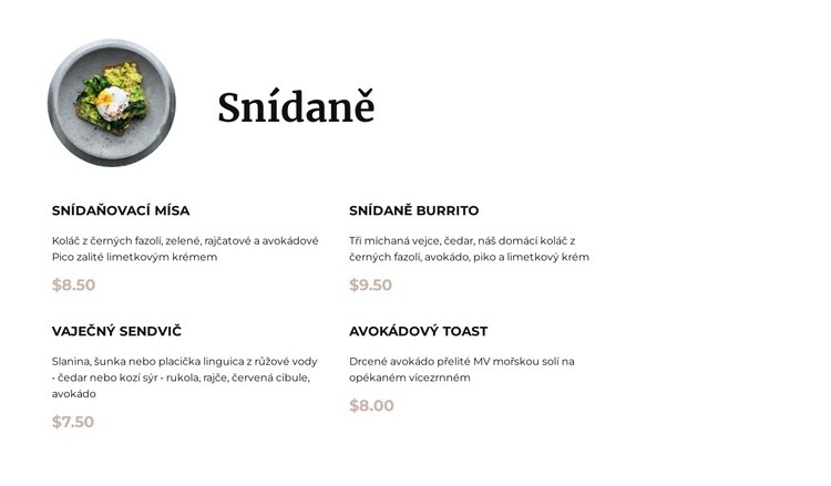 Snídaňové menu Šablona CSS