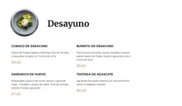 Maqueta De Sitio Web Exclusiva Para Menu De Desayuno