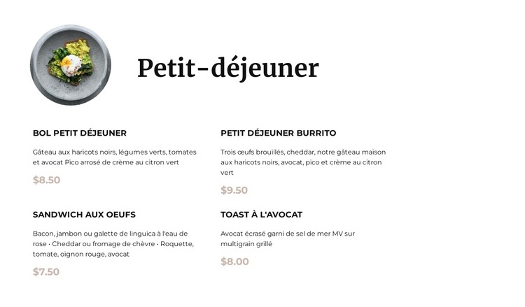 Menu du petit déjeuner Modèle