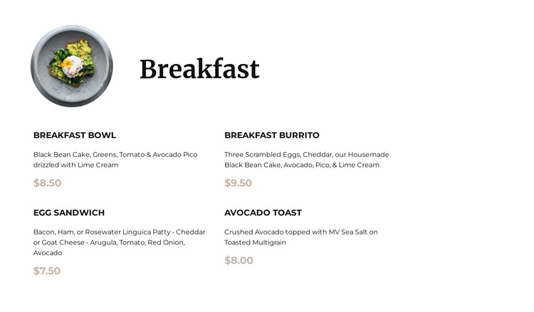 Breakfast menu HTML5 Template
