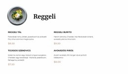 Reggeli Menü Reszponzív Html -Sablon