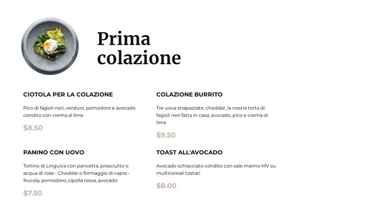 Menu colazione Costruttore di siti web HTML