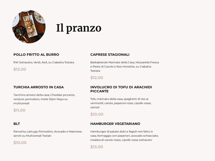 Il nostro menù per il pranzo Modello CSS