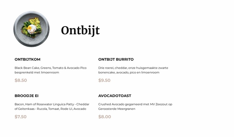 Ontbijt menu Joomla-sjabloon