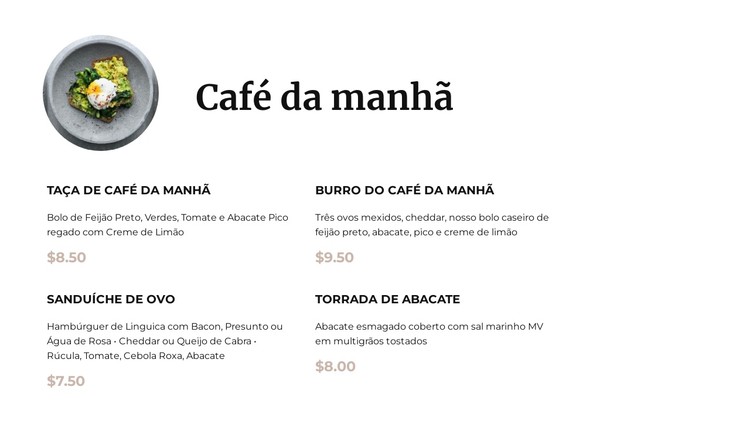 Cardápio do café da manhã Template CSS