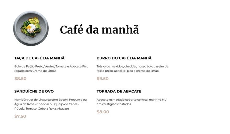 Cardápio do café da manhã Modelo HTML